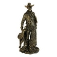 thumbnail image 4 of Old World Rustic Western Cowboy Holding Horse Saddle and Rifle Gun Statue 12"H, 4 of 9