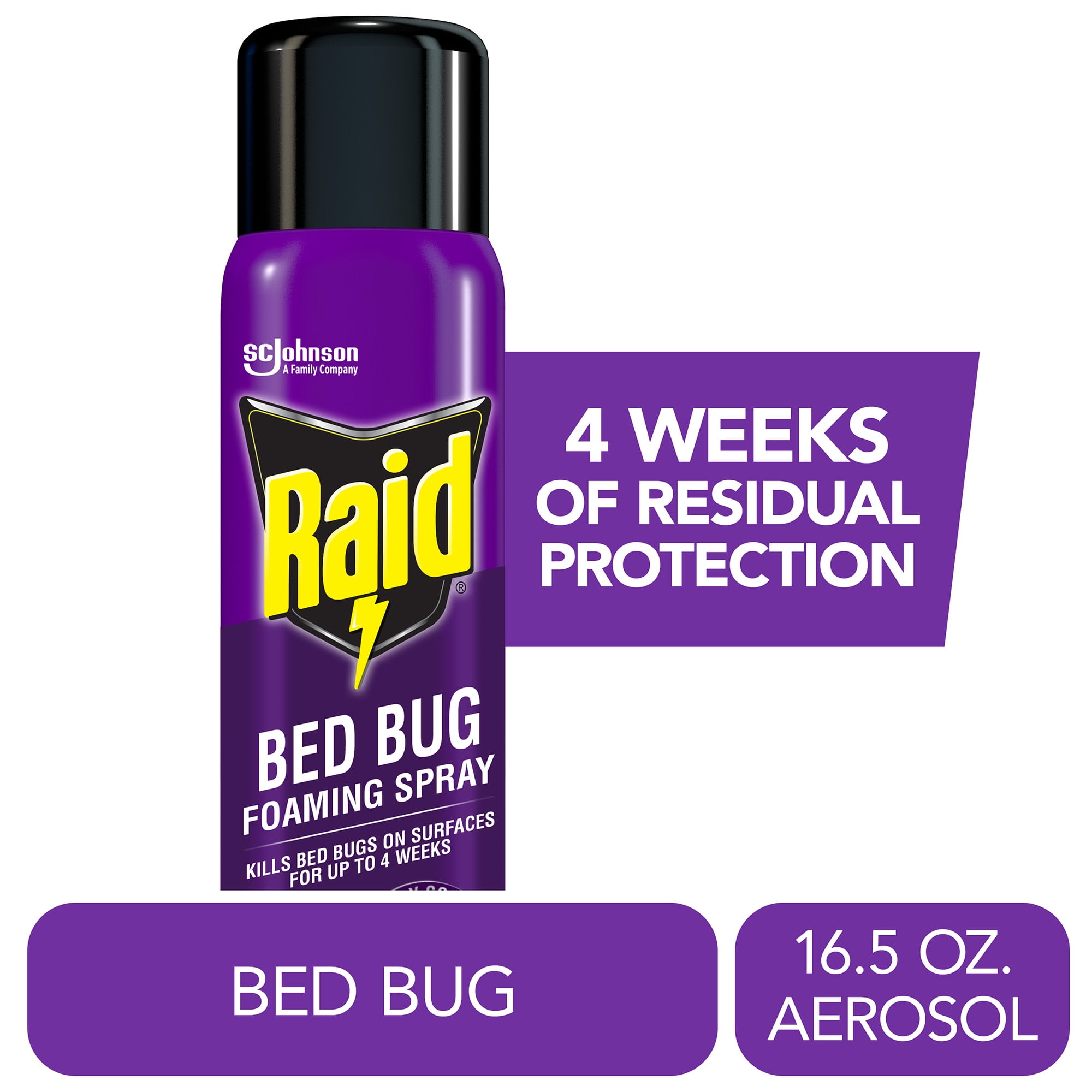 (4 pack) Raid Bed Bug Killer Foaming Spray, Kills Resistant Bed Bugs & Egg with 4 Week Protection, 16.5 oz