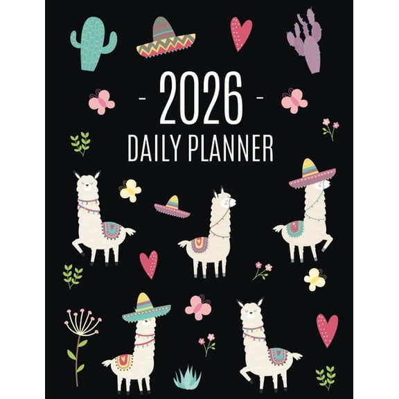 Llama Planner 2026: Cute 2026 Alpaca & Cactus Daily Organizer January-December (12 Months) Funny Farm Animal Agenda, (Paperback)