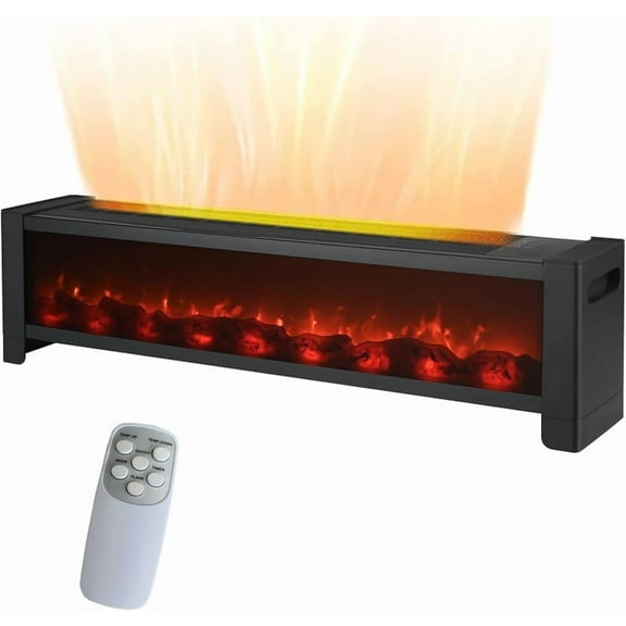 Edendirect 1500W Portable Electric Space Heater,with Realistic 3D Flame,Timer,Thermostat,for Indoor Use,Black,1PC