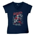 thumbnail image 5 of Sleigher World Tour Women's V-Neck T-shirt Santa Claus Skeleton Rock and Roll Legend Guitar Band Christmas Tree Xmas Tee, 5 of 7