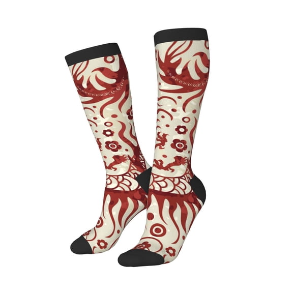 Knee High Socks for Women Men Athletic - Dragons1 Thigh-High Black Sole Comfort Breathable Long Socks for Casual Travel Running
