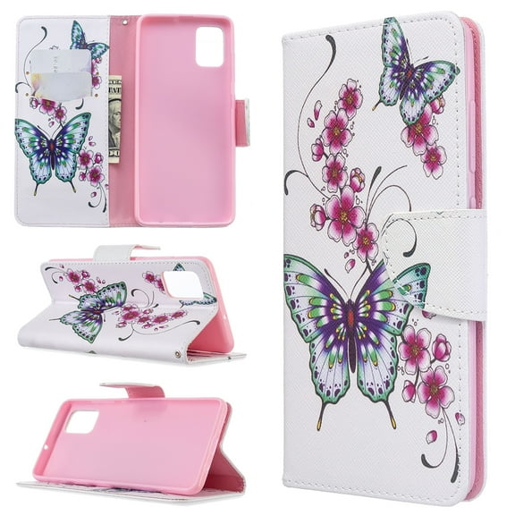 Dteck Case For Samsung Galaxy A71 4G (6.7 inch), Magnetic Patterned Folio PU Leather Wallet Case Card Slots Pocket Flip Stand Protective Phone Cover ,Butterfly and Flowers