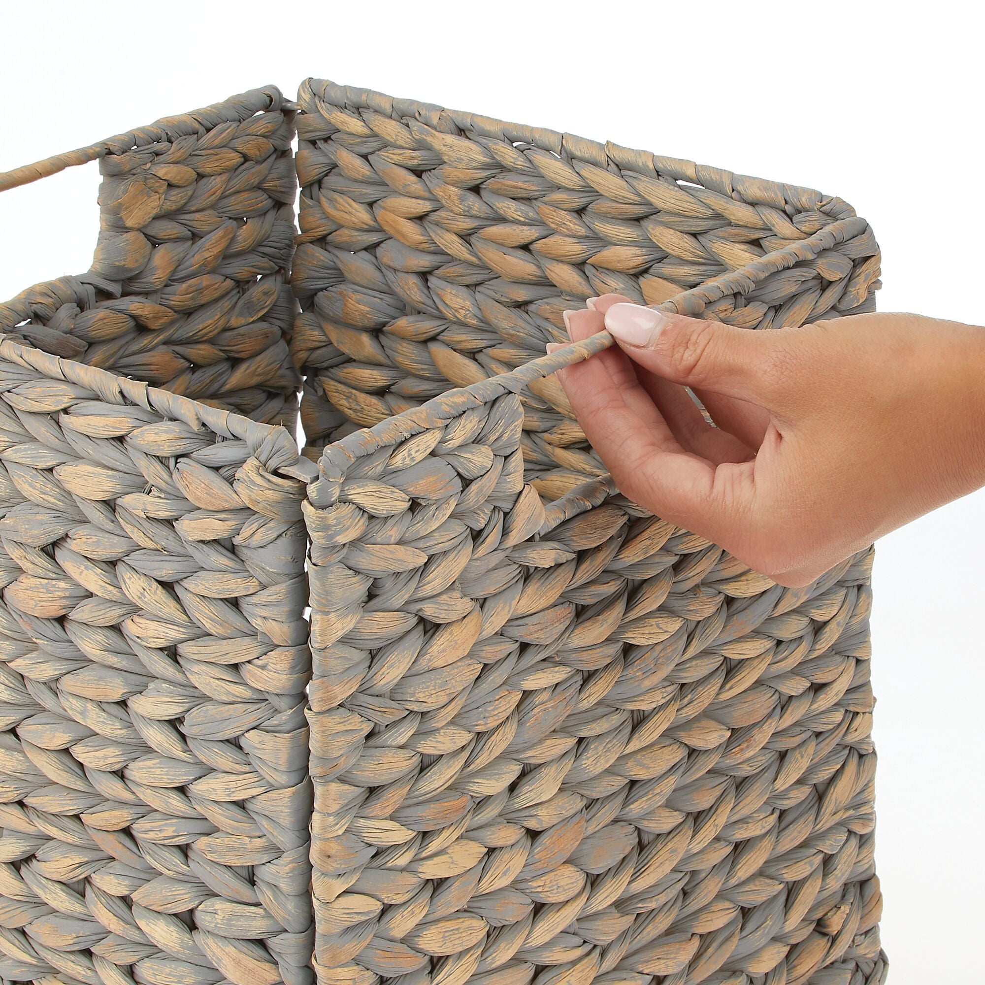 mDesign Hyacinth Woven Cube Bin Basket Organizer, Handles, 6 Pack, Gray Wash