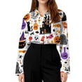 thumbnail image 5 of Delconic Womens Halloween Print Button Down Shirt Long Sleeve Casual Regular Fit Collared Blouse Pumpkin Pattern Top White 3XL, 5 of 7
