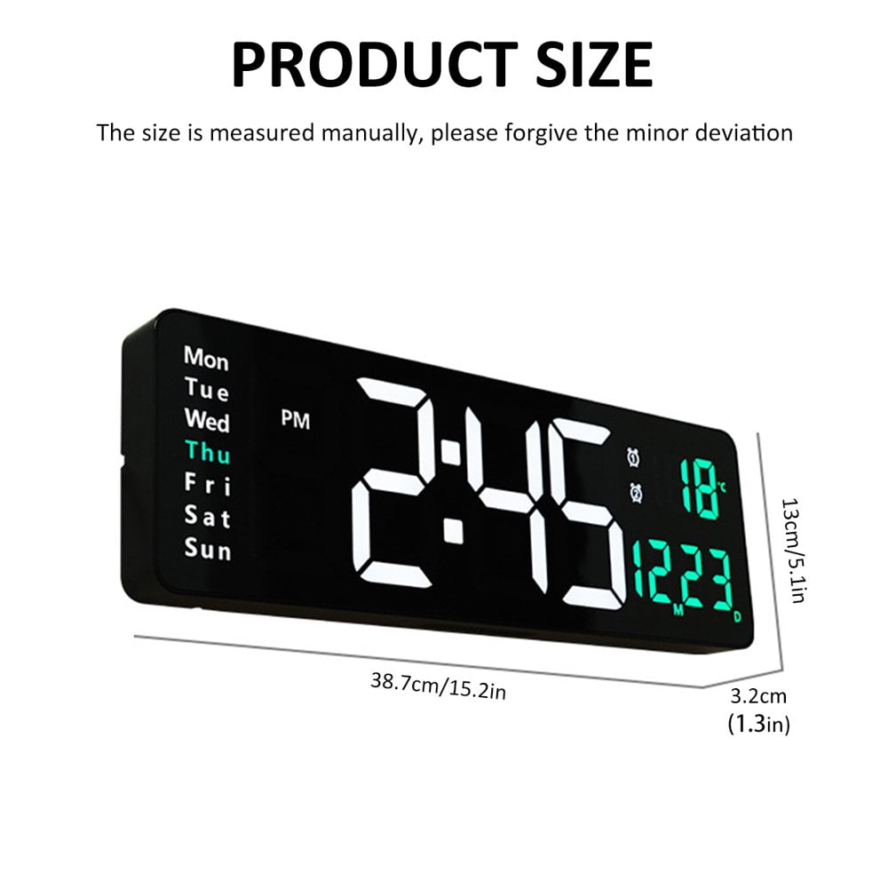 Horloge Murale LED Numérique 16 Pouces – Zgrmbo DS-6626, Avec Télécommande, Affichage Vert