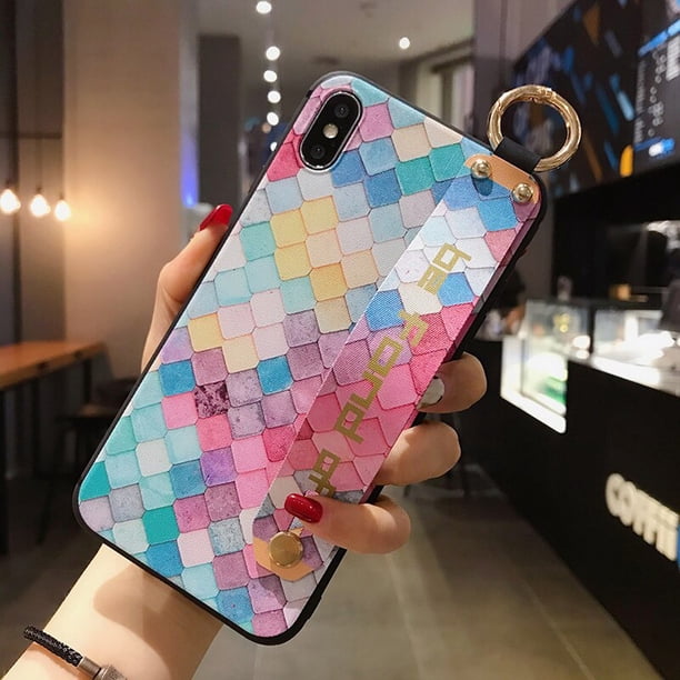 Fundas de teléfono con correa de muñeca de flores rosas para iphone 13 12 11 14 pro MAX X XR XS MAX 7 8 Plus, fundas de banda de mano con relieve de TPU suave Deng Xun unisex