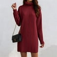 thumbnail image 2 of larppty Women Oversized Sweater Dress Turtleneck Batwing Long Sleeve Ribbed Knit Loose 2025 Fall Winter Casual Short Dress（Wine，S）, 2 of 8