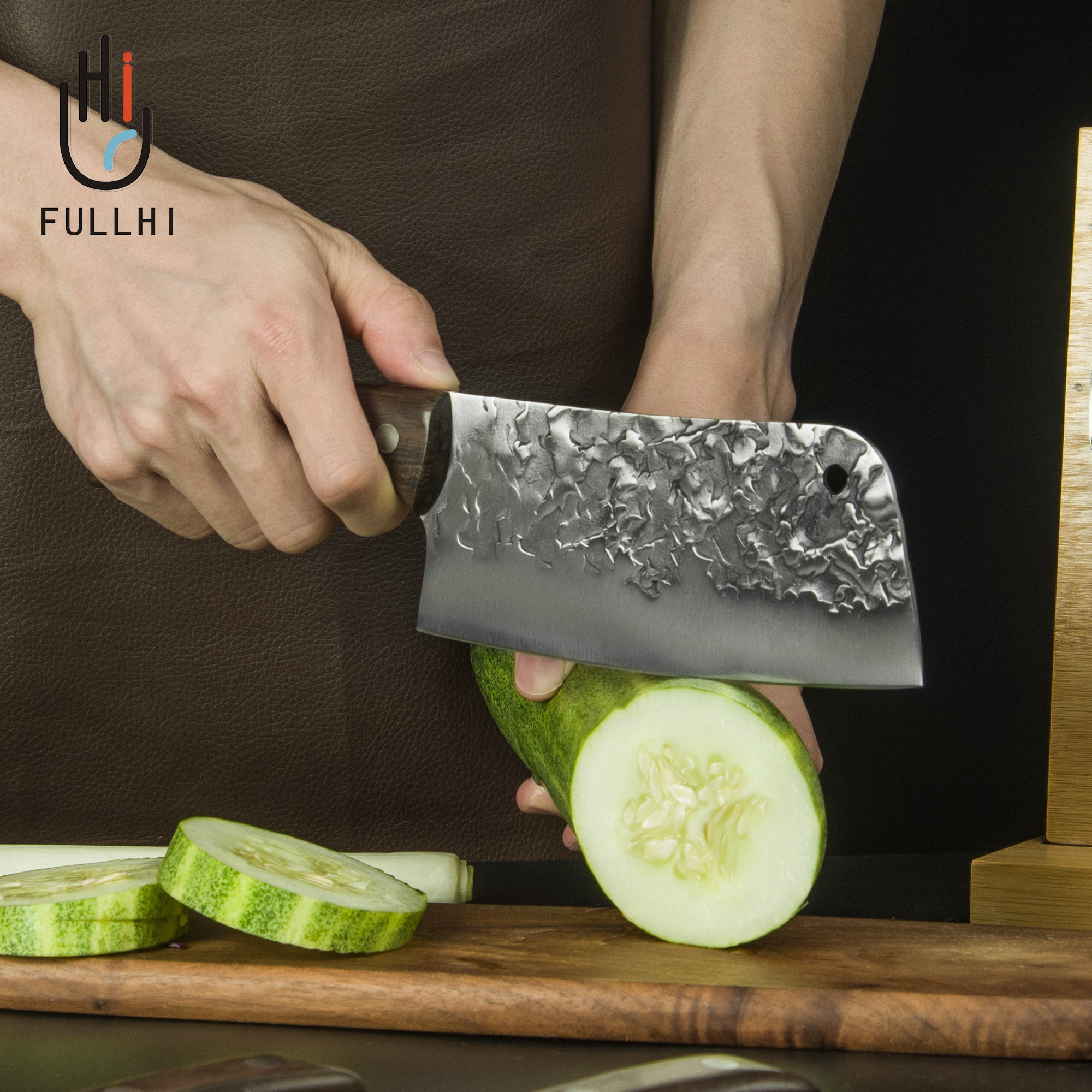 FULLHI Portable Green Wood Handle 14pcs Butcher Knife Set Cleaver with Bag  8pcs Hand Forged Chef Knife Boning Knife High Carbon Steel Viking Knife Set  for Kitchen Camping BBQ