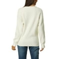 thumbnail image 3 of INSPIRE CHIC Women's Long Sleeve V Neck Button Down Ribbed Knit Casual Pullover Sweater Top L White, 3 of 6