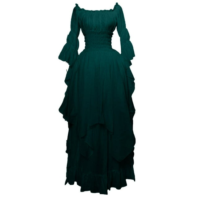 Yourumao Robes Gothiques pour Femmes Robe Rétro Renaissance Grande Taille Épaules Dénudées Robe Maxi Manches Évasées Costume Cosplay Automne Hiver Robe Médiévale de Cour