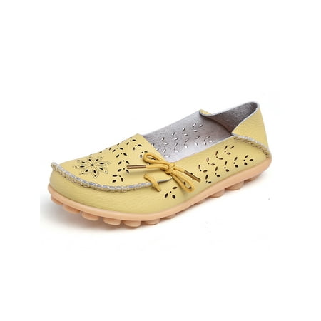 

Welliumy Womens Flats Slip On Loafers Leather Casual Shoes Walking Nurse Shoe Work Lightweight Hollow Out Green 4