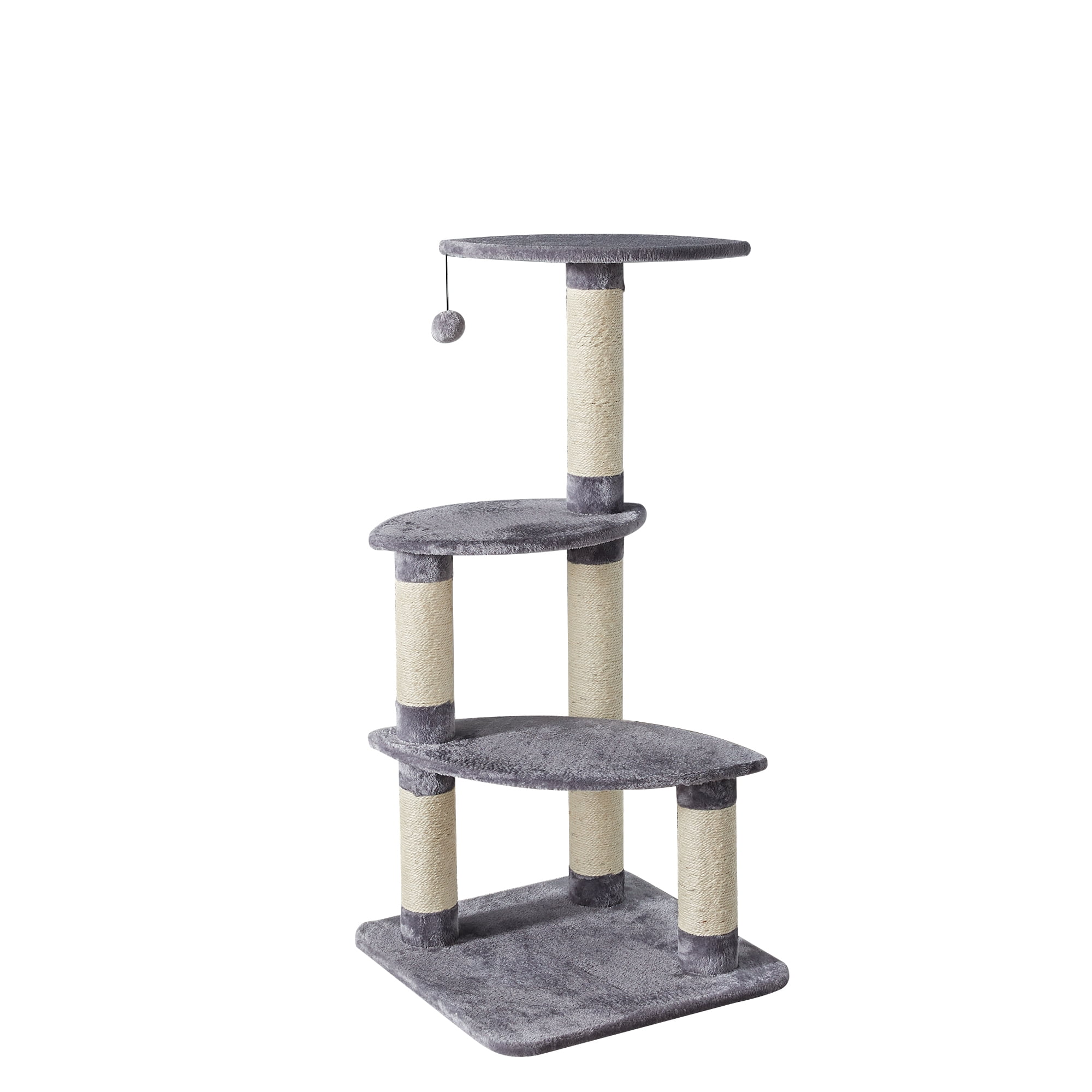 Two by Two Cat Scratching Pads Plush Grey Cat Tower with 3 Sisal Scratching Columns