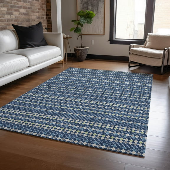 Addison Rugs Chantille Indoor/Outdoor Transitional Stripes Navy Washable Rectangle Rug, 10' x 14'