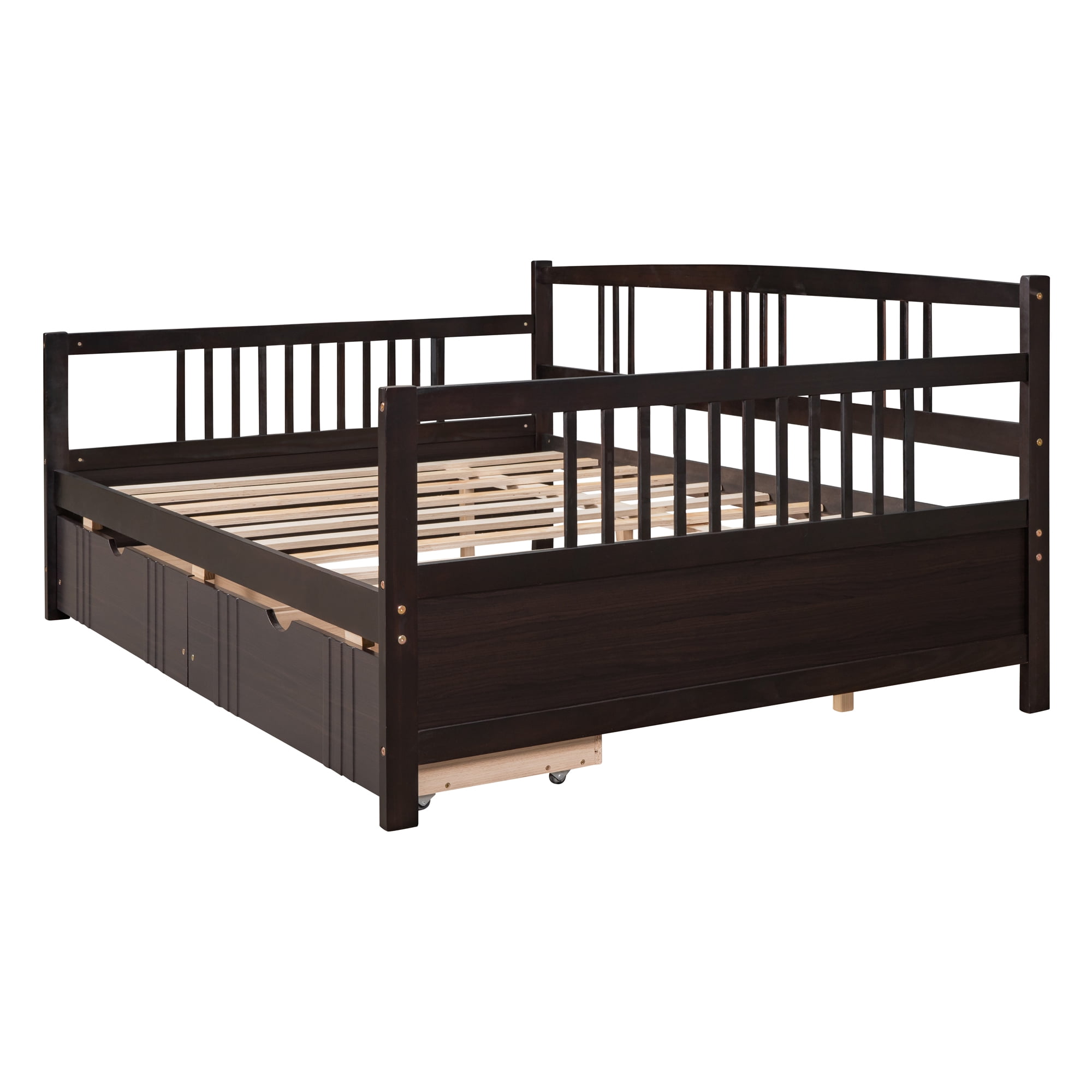 Gewnee Full Size Daybed with Two Storage Drawers,Wooden Sofa Bed for Kid's Bedroom,Espresso