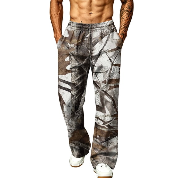 LTTVQM Men's Realtree Leaf Camo Wide Leg Pants Outdoor Rural Scenic Mountain Woodland Camo Wrinkle Resistant Drawstring Waist Multi Pocket Casual Wide Leg Pants Light Gray S