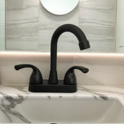 Bathroom Sink Faucet 4 Inch 2 Handle Centerset Fit for 2 or 3 Holes, 360 Swivel Spout RV Camper Bathroom Vanity Sink Faucets, Matte Black