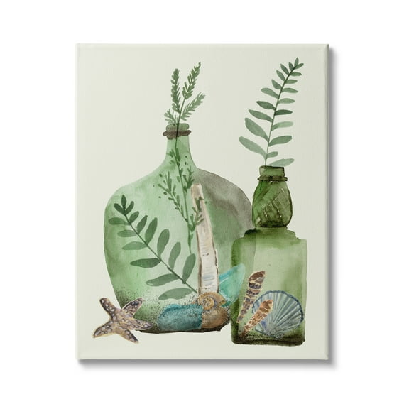 Stupell Industries Green Forest Ferns Green Clear Jugs Nautical Seashells, 30 x 40, Design by Melissa WangÂ 