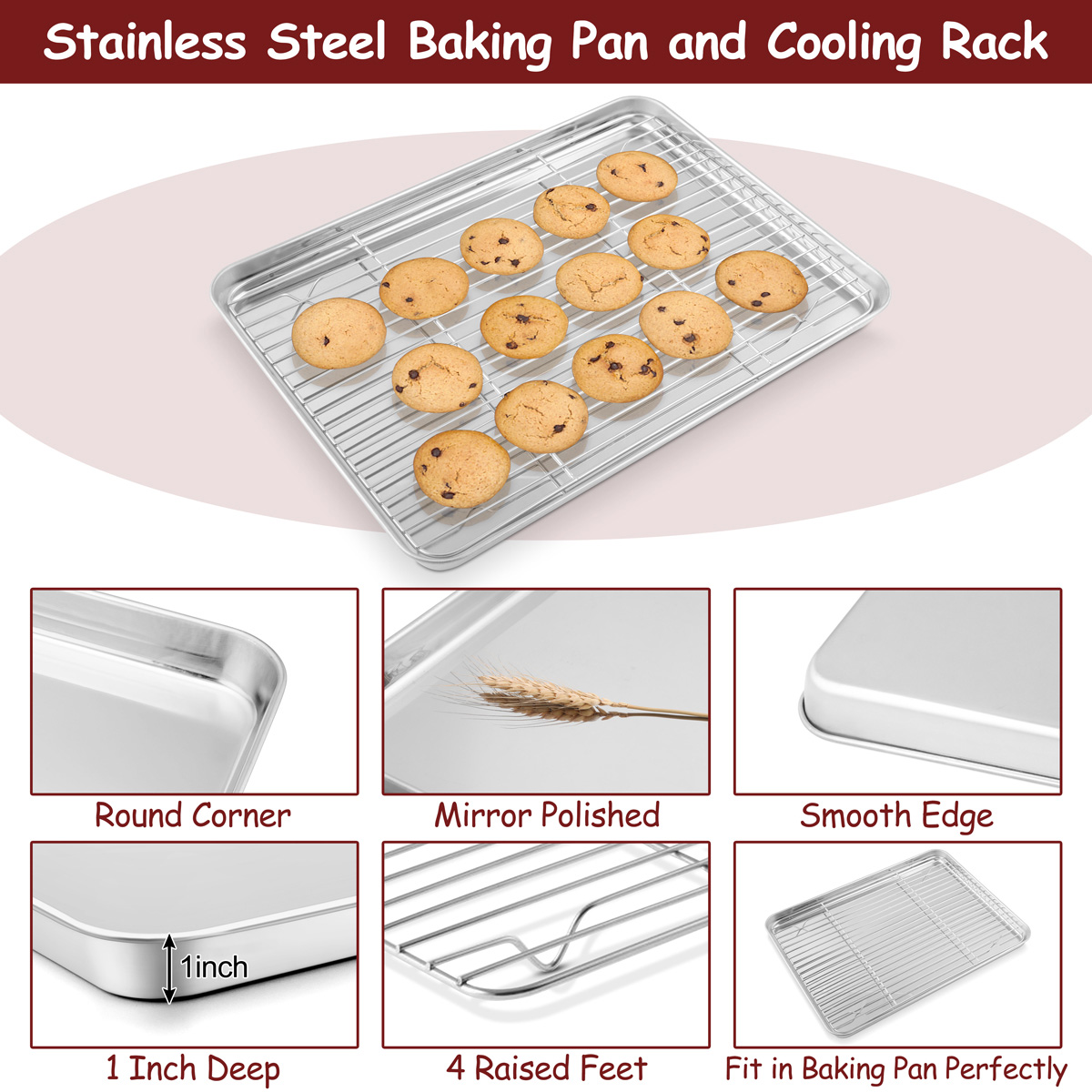 Vesteel 9 Piece Set Stainless Steel Baking Sheets Cooling Racks And Silicone Mats Heavy Duty