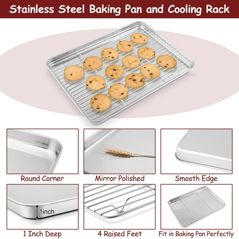 Stainless Steel Baking Sheet Tray Cooling Rack with Silicone Baking Mat  Set, Cookie Pan , Set of 6 (2 Sheets + 2 Racks + 2 Mats), Non Toxic, Heavy