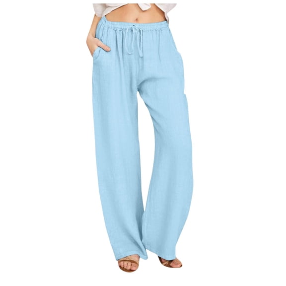 WENWU Women Pants for Women Casual Light Blue Womens Pants Trouser Style Lounge Pants Women Wide Leg Pants Woman with Pockets Womens Capris for Summer