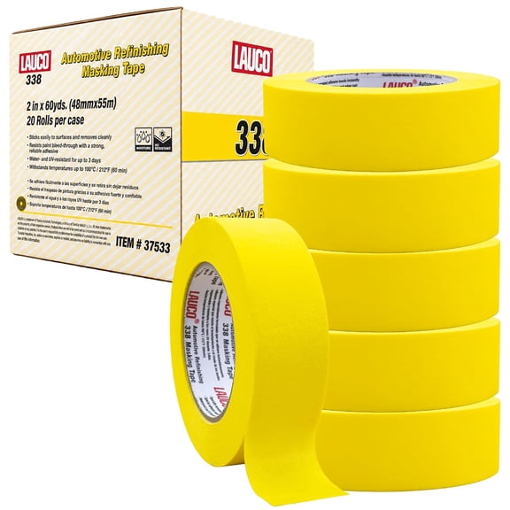 Automotive Masking Tape 2in, 20 Rolls Yellow Painters Tape for Car Painting, High Temperature Resistant Refinishing Tape, Clean Removal No Residue, Professional Auto Body Shop Masking Tape Bulk 37533