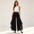 thumbnail image 6 of Women's High-Waisted Chiffon Palazzo Pants with Gold Trim - Tiered Ruffle Wide Leg Trousers, Flowy Boho Culottes for Summer Black L, 6 of 6