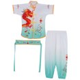 thumbnail image 5 of Jhaoyu Kids Boys Girls Chinese Kung Fu Suit Short Sleeve Wing Chun Tops And Jogger Pants Belt Cuffs Light Green 140, 5 of 7