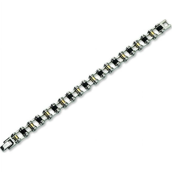 Stainless Steel 24K Plated Black Rubber Bracelet 8.75"