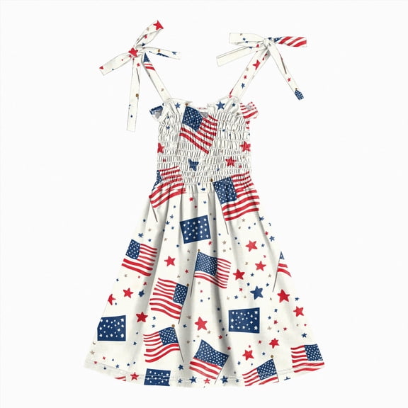 CAUYDY 1T 2T 3T Baby Toddler Girls' Independence Day Patriotic Dress 4T 5T 6T Kids Girl Sleeveless American Flag Star Stripe Print A Line Dresses (Sizes 1-2 Years,Watermelon Red)