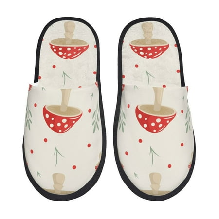 Balery Flat Mushrooms Slient Indoor Furry Fleece Comfort House Shoes Soft Non-Slip Home Shoes Cotton slippers House Slippers-- Medium