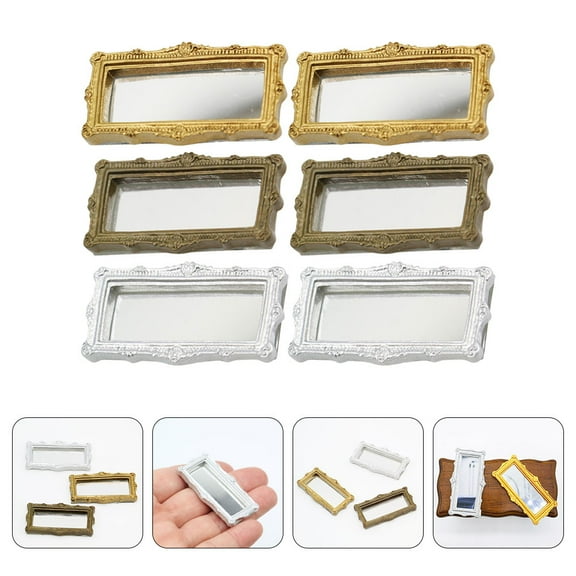 DECOMELODY 6Pcs Tiny Mirror Silver Hand-Painted Classical Design For Miniature Crafts Playroom Bathroom Study