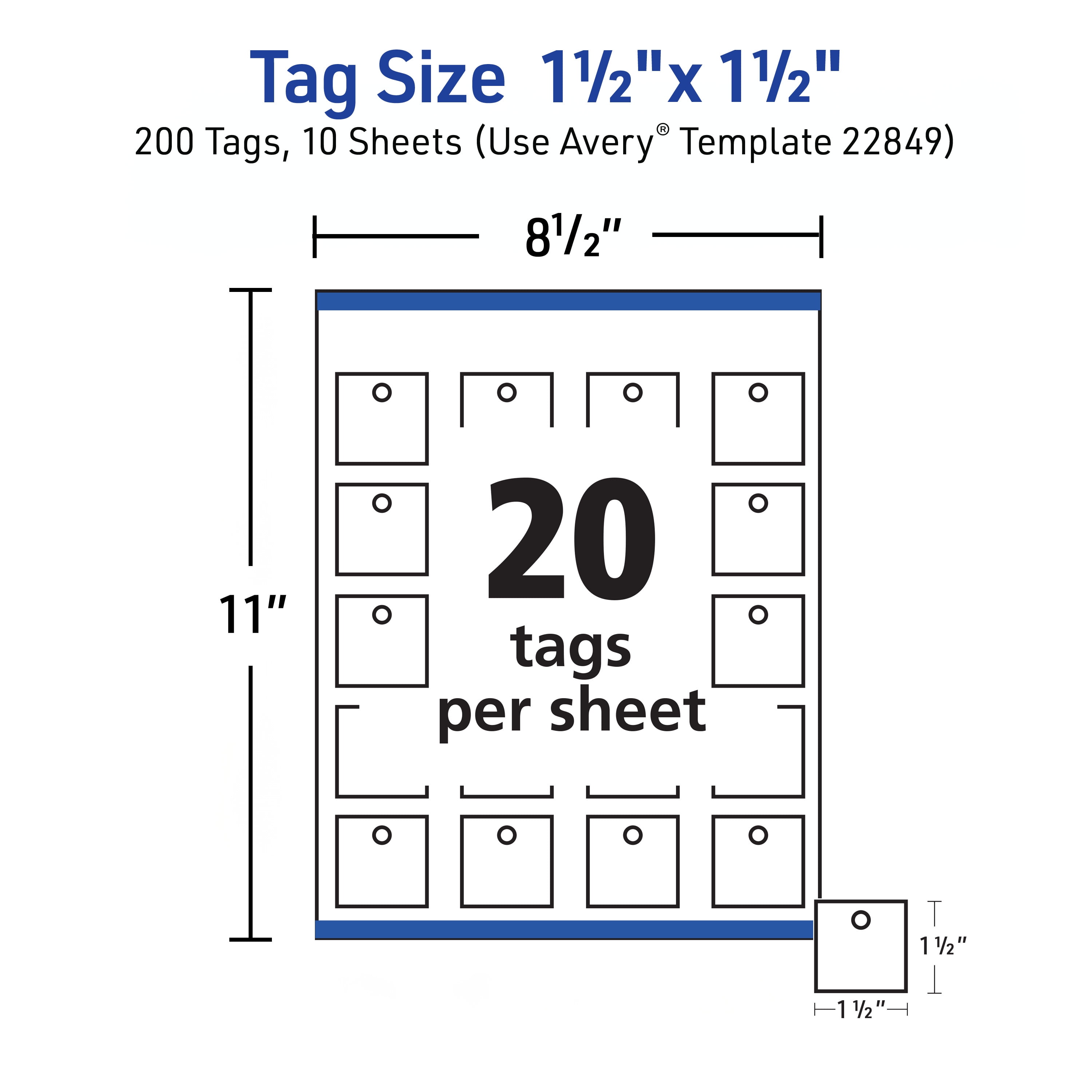 Avery Square Tags with String, 1.5" x 1.5", 200 White Tags (22849)