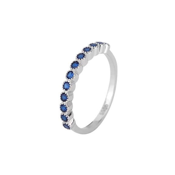 Round-Cut Lab-Created Blue Sapphire Half Eternity Bezel Milgrain Set Wedding Band Ring in 925 Sterling Silver – Timeless Elegance for Women