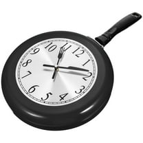 NIAIZEK Silent Wall Clock Black Stainless Steel Frying Pan Design for Home Kitchen Decor 1 Set