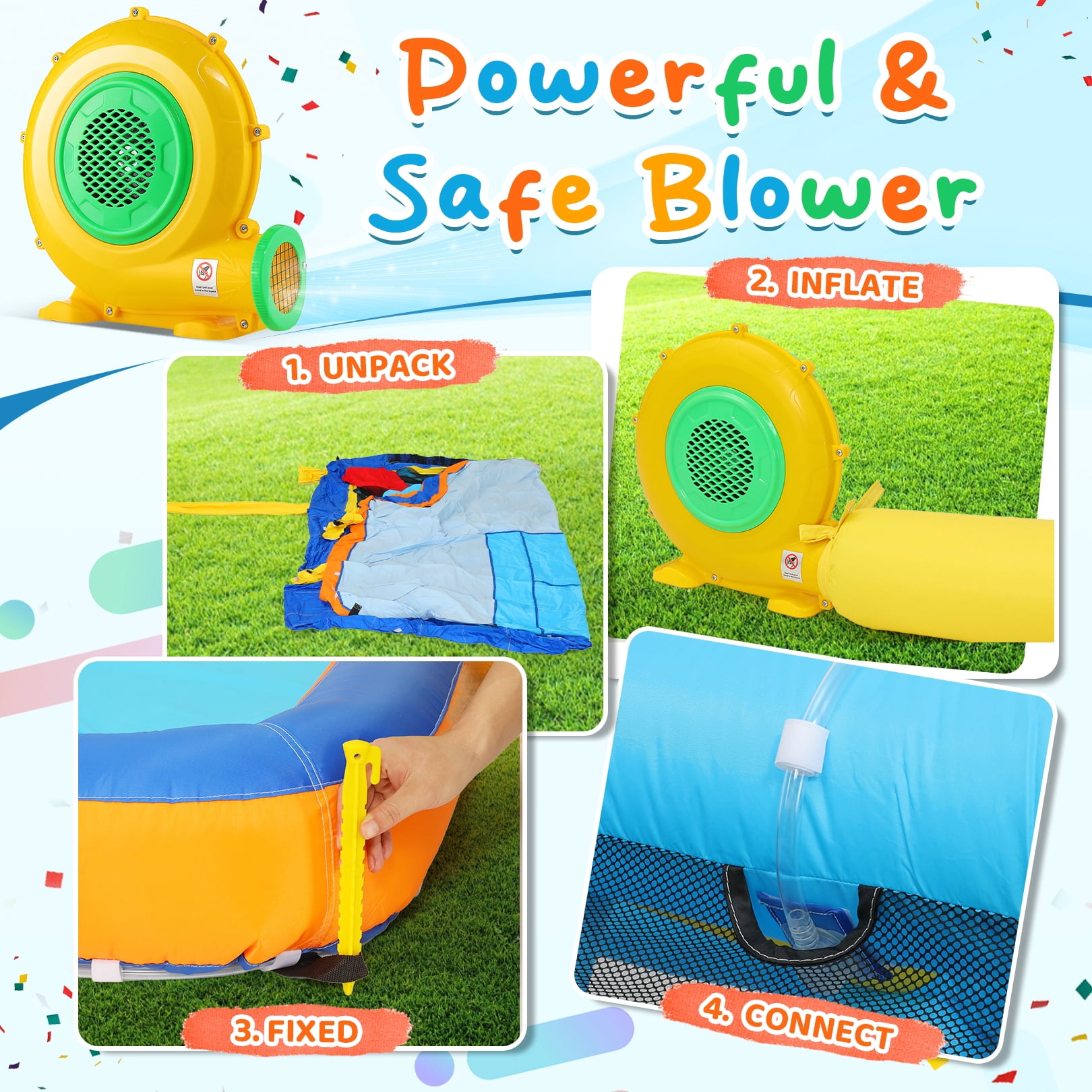 Sailvan Inflatable Bounce House for Kids with Large Splashing Pool, 146 x 132 x 82 inch Indoor/Outdoor Bouncy Bouncing Area, Included 2 Water Slides Climbing Wall Blower