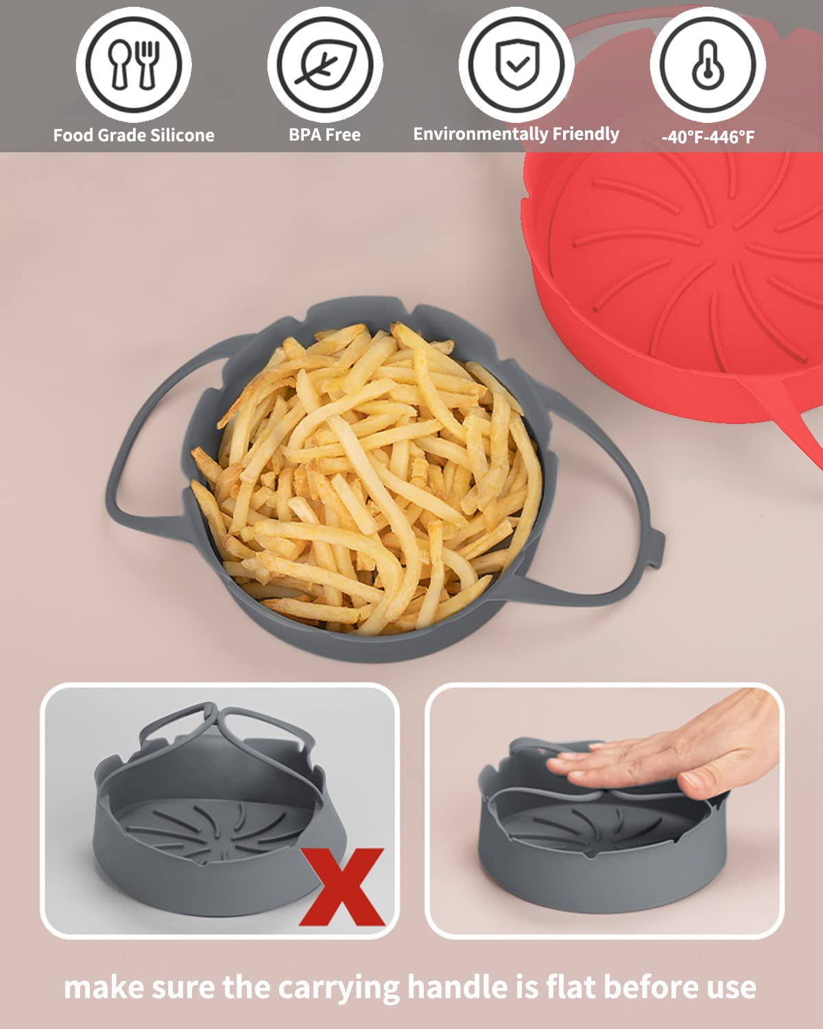2 Pack Silicone Air Fryer Liners Reusable, Seropy 8.6 Inch Airfryer Liners  4-7 QT Square Air Fryer Liners Silicone Pot Oven Liner Baking Tray, Air
