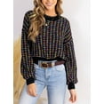 thumbnail image 4 of Cupshe Women's Rainbow Stitching Drop Sleeve Semi-cropped Sweater Top, Sizes XS-XL, 4 of 8