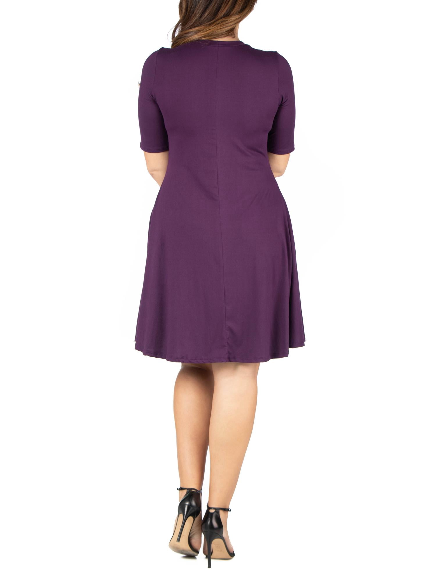 24seven Comfort Apparel Plus Size Long Sleeve Fit and Flare Midi Dress