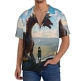 thumbnail image 7 of Lsque Clear Sky Mountain Red Dragon print Men's Cuban Collar Short Sleeve Shirt Summer Beachwear Casual Button Down Fashionable Vacation Leisure Shirt-4X-Large, 7 of 7