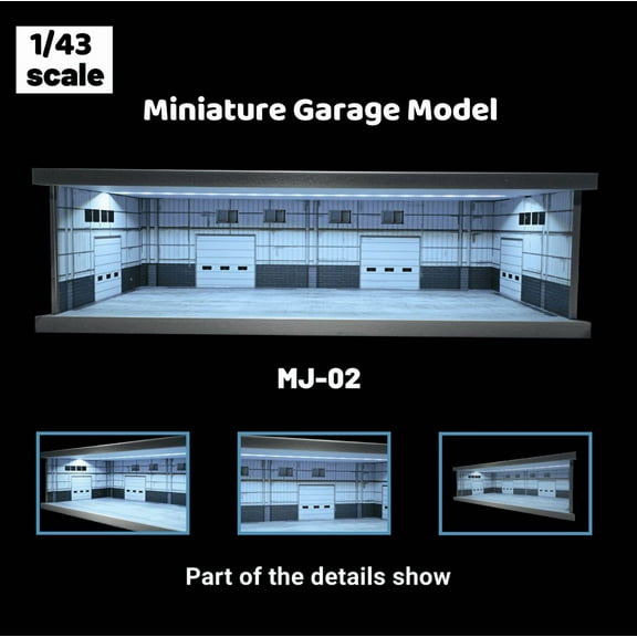 1:43 Diorama Diecast Garage Model, LED Lighting Parking Lot Scene Building Model, Model Cars Scene Display Case with Acrylic Dust Cover