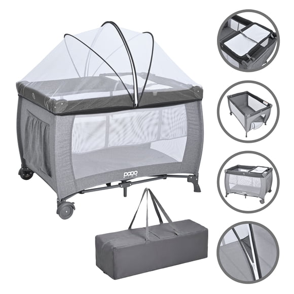 Cuna Corral Dodo Baby Lumi Con Cambiador Y Mosquitero Negro