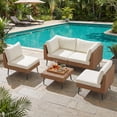 thumbnail image 2 of LAZZO 5-Piece Outdoor Wicker Conversation Set, All-Weather Sectional Sofa with 4 Chairs & 1 Ottoman, Beige Cushions, 2 of 8