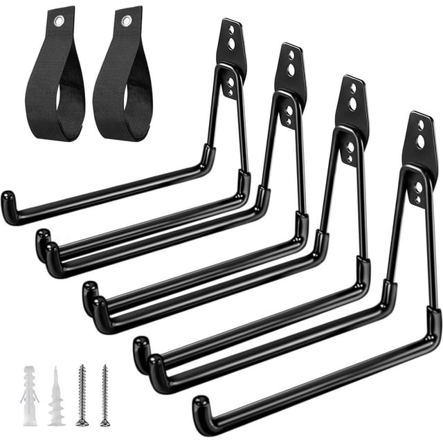 CZCPP - Crochets de Garage Robustes 4 Pack, Cintre Long en Forme de U de 7,7 Pouces, avec 2 Supports de Cordon d'Extension, Système de Rangement Mural, pour Échelles Suspendues, Vélos, Tuyau
