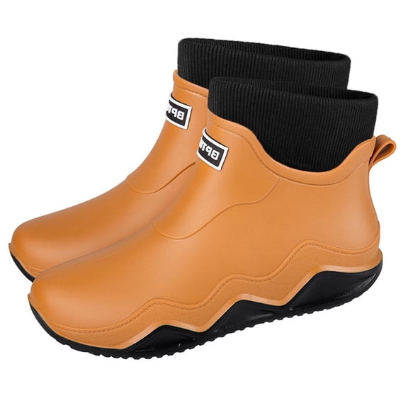 Viluyesy Mens and Womens Rain Boots (US5.5-10), Waterproof Anti-Slip Stretch Knitted Calf Unisex Outdoor Ankle Rainboots Orange