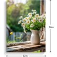 thumbnail image 4 of Framed Flowers Canvas Wall Art Daisies in Ceramic Pot on Rustic Wooden Windowsill Farmhouse Green Nature Background Painting for Living Room Bedroom Home Decor Ready to Hand 12x16in, 4 of 6