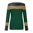 thumbnail image 3 of Green Womens Sweatshirt Women's Casual Hook Temperament Top Europe and The United States Long Sleeve Knitted Striped Matching Color Crew Neck Sweater Pullover Top Fall Clothes for Women, 3 of 4