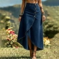 thumbnail image 6 of Zedker Women's High Waist Denim Maxi Skirt for Women, Asymmetric Button Wrap Front Split Jean Skirt, Irregular Hem Flowy Long Skirt for Casual, 6 of 8