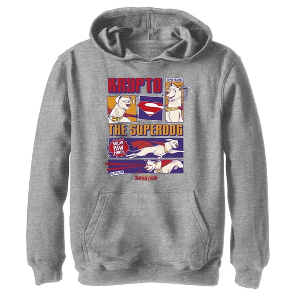 Boy's DC League of Super-Pets Krypto the Superdog Pull Over Hoodie Athletic Heather Large
