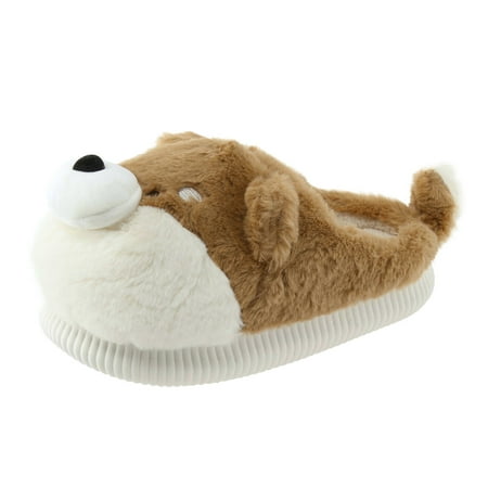 

Puawkoer Couples Women Men Slip On Furry Plush Flat Home Winter Round Toe Keep Warm Cartoon Dog Slippers Shoes
